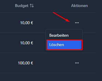 Api Key bearbeiten and löschen