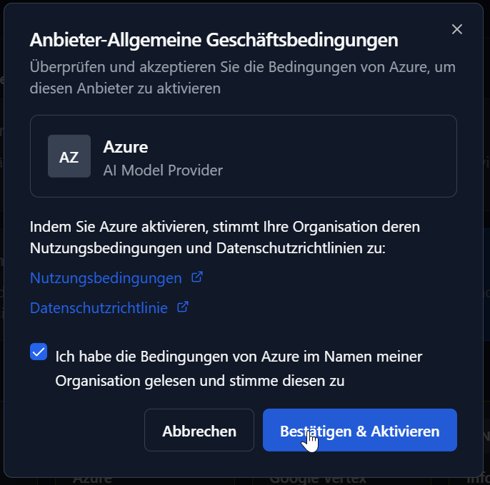Anbieter-Zustimmungsdialog