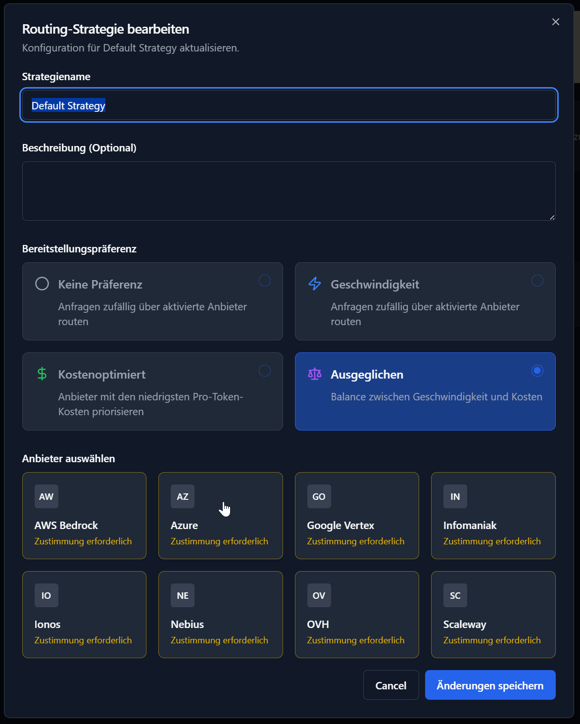 Routing-Strategie Dialog