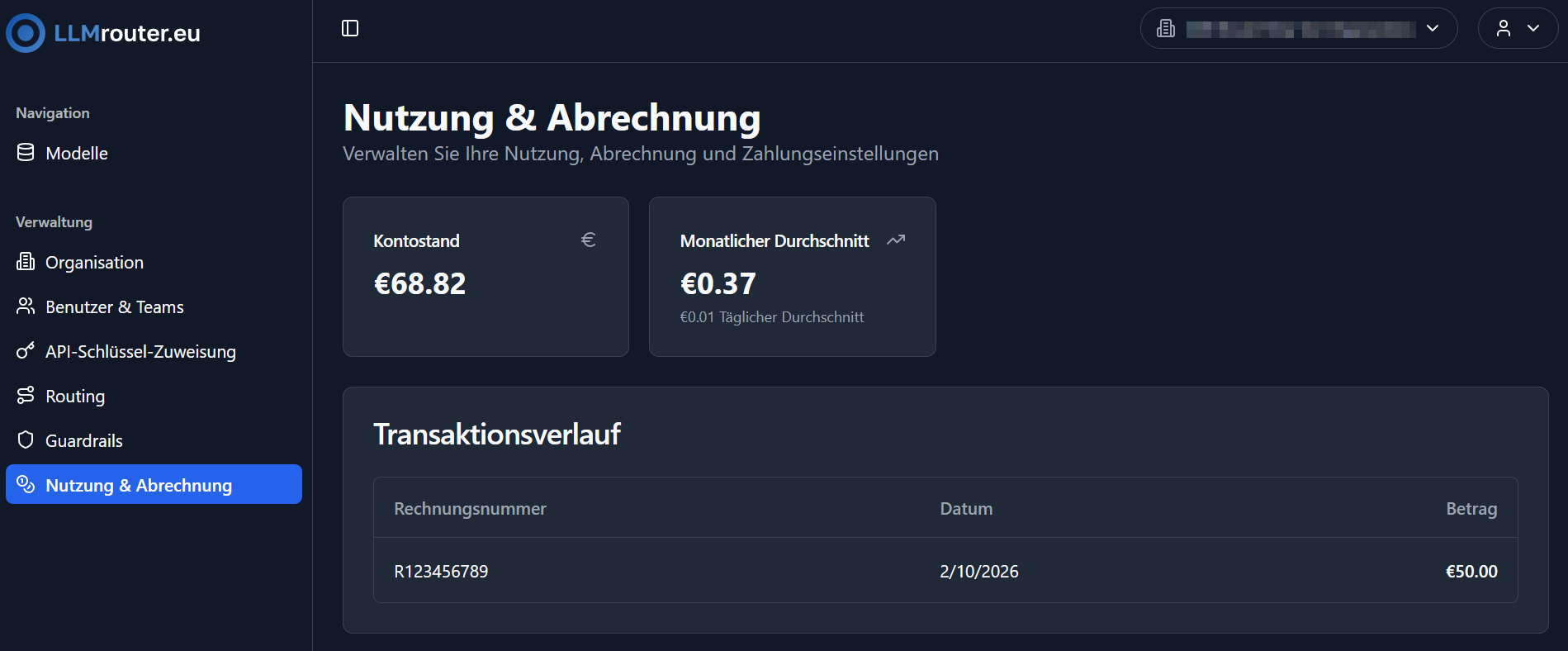 Nutzung & Abrechnung Übersicht