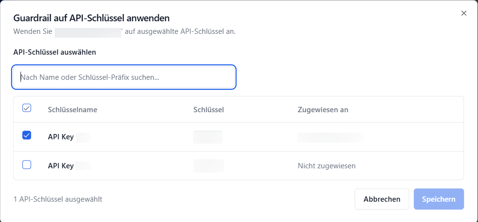 API-Schlüssel Guardrails zuweisen