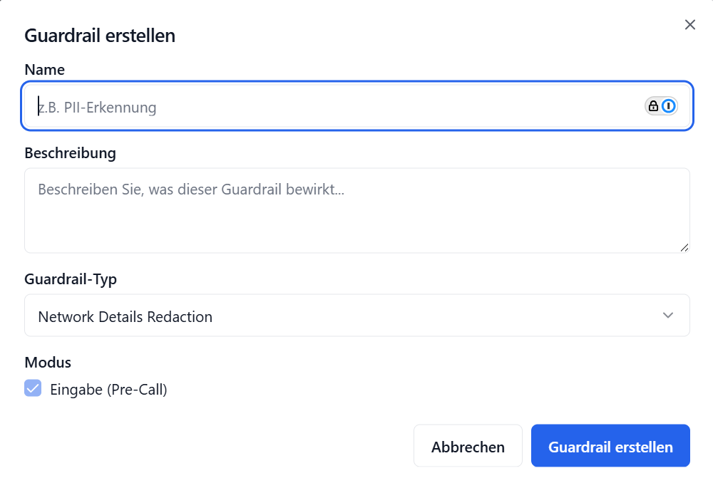 Dialog Guardrail erstellen
