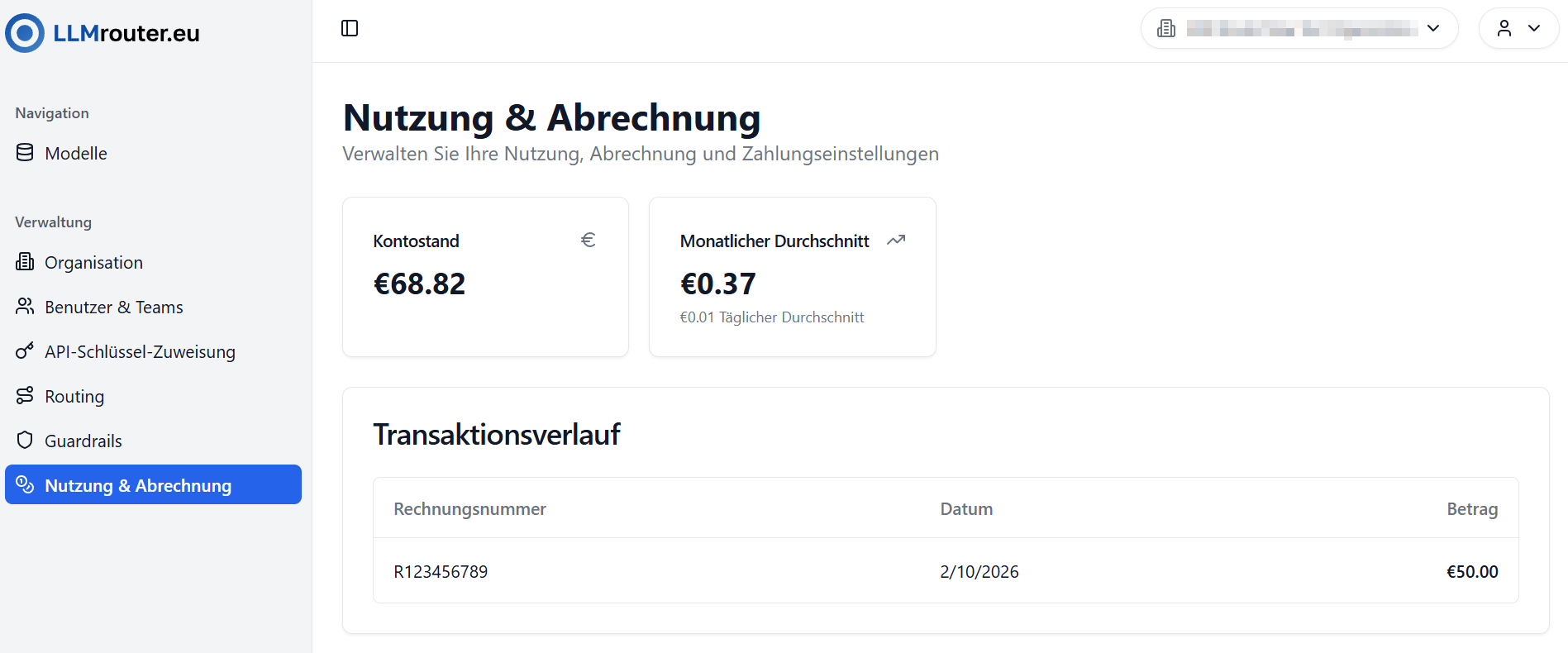 Nutzung & Abrechnung Übersicht