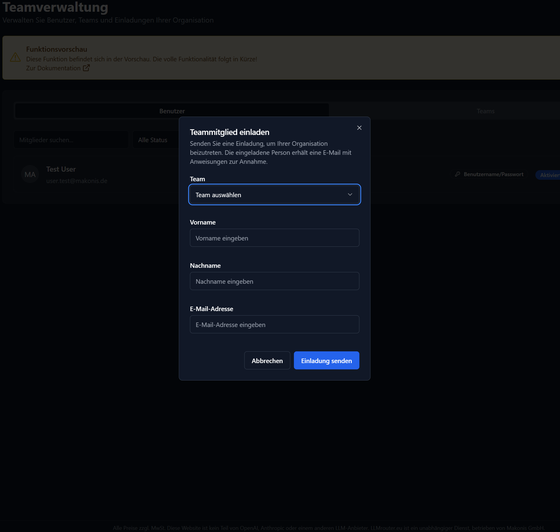 Einen neuen Benutzer einladen