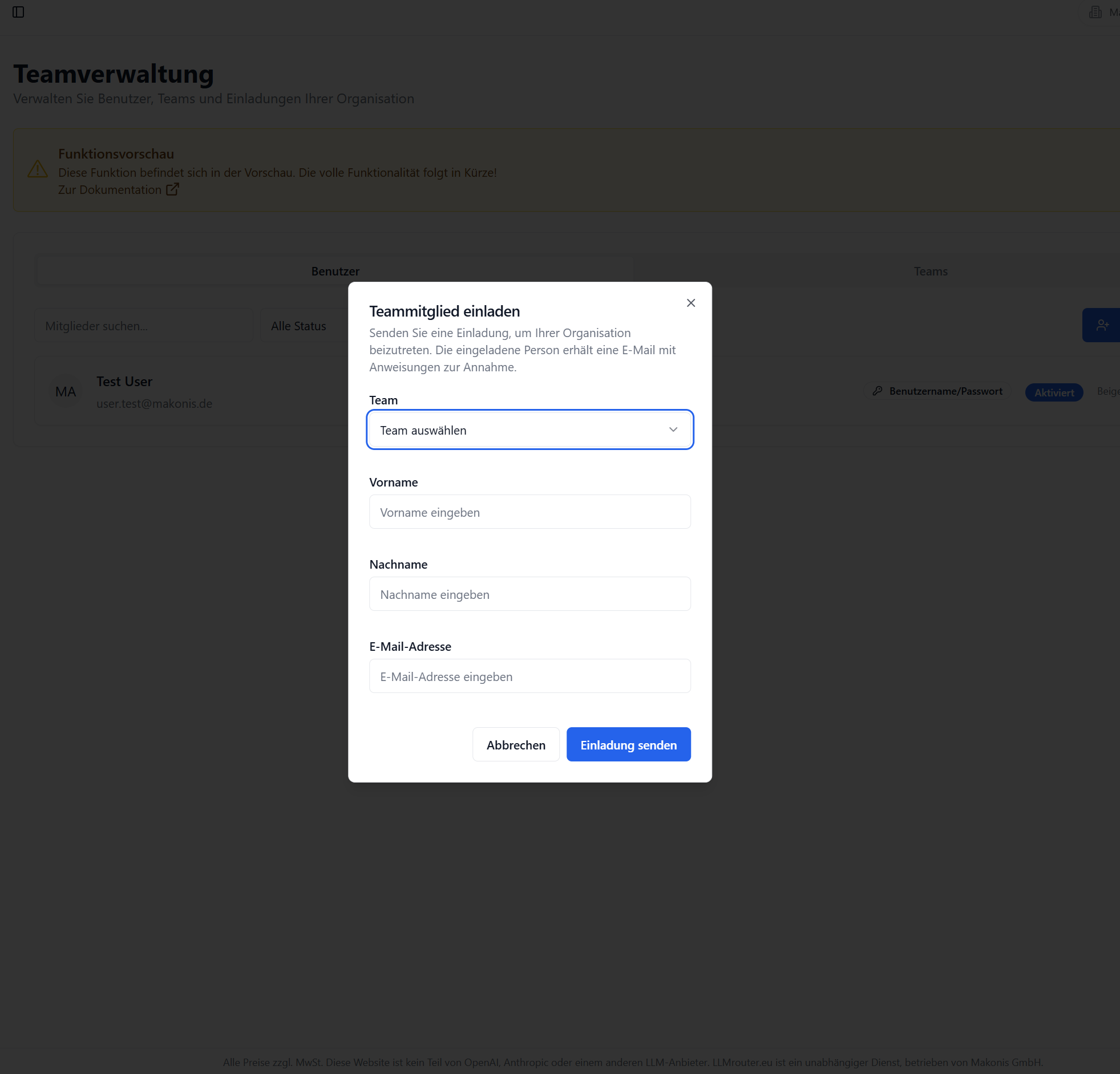 Einen neuen Benutzer einladen