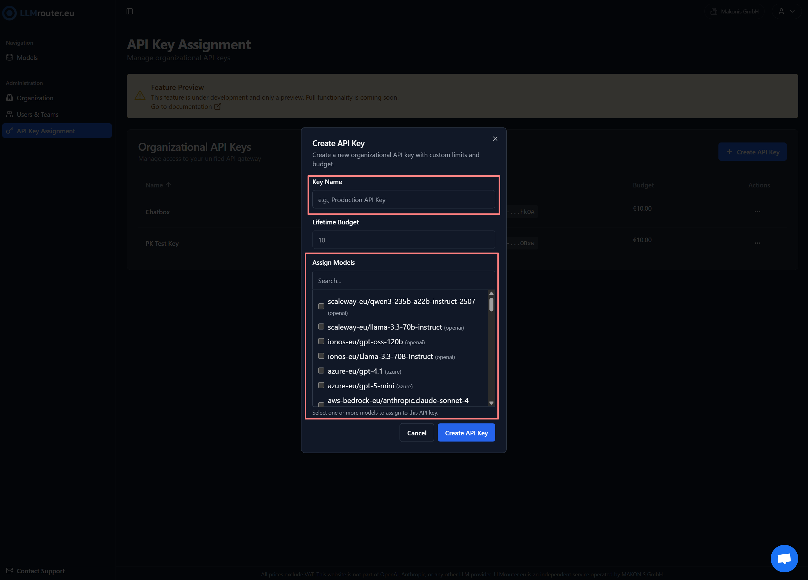 An api Key create flow