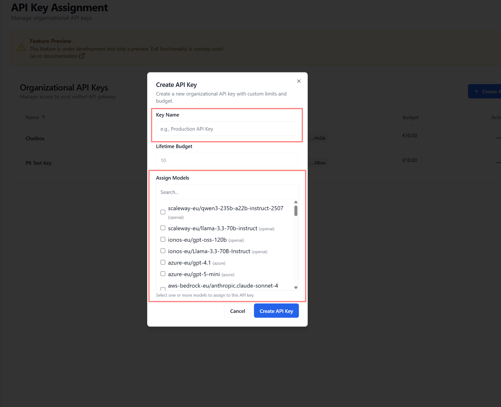 An api Key create flow