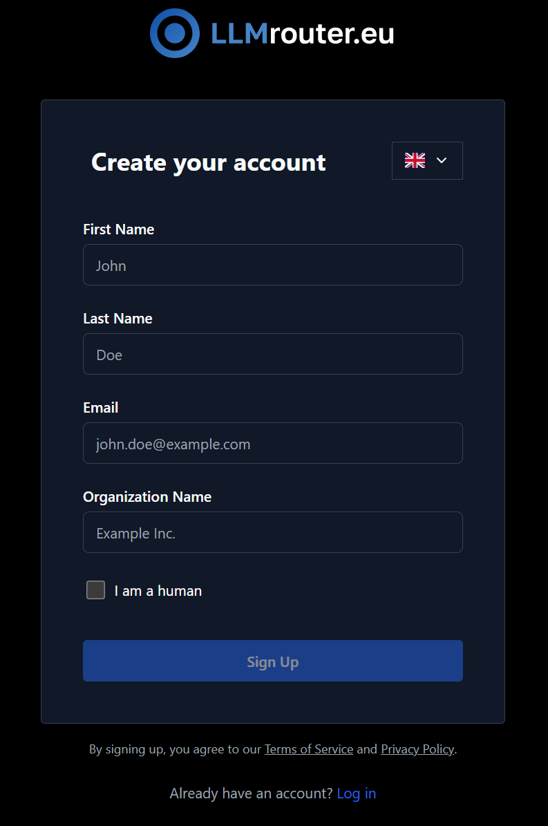 Sign up form