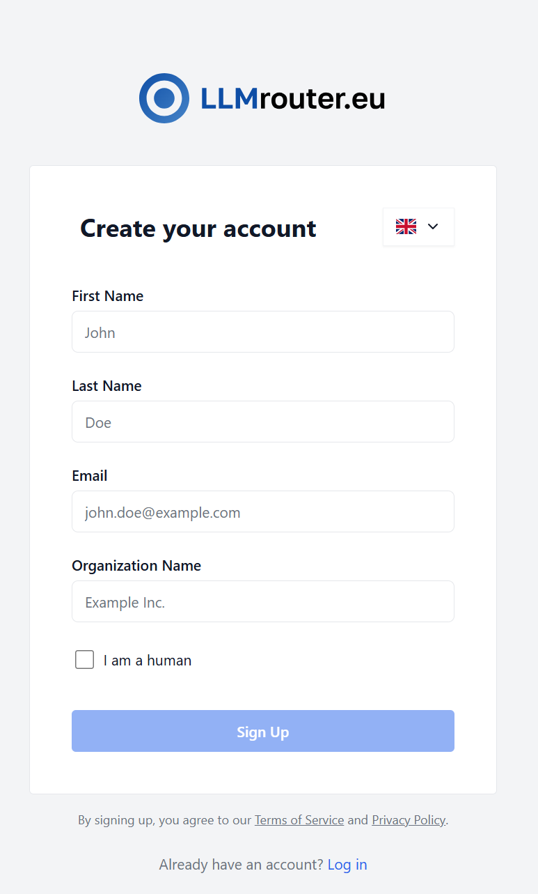 Sign up form